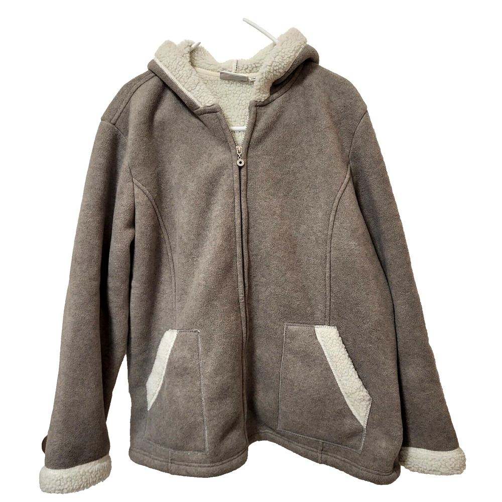 Denim&Co Gray Fleece Sherpa Lined Hoodie Full Zip Womens XL